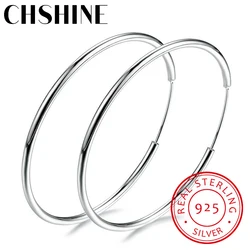 Women 100% 925 sterling silver Hoop Earring Round Circle Loop Gifts Box Packing Simple Silver Hoop Earrings Piercing