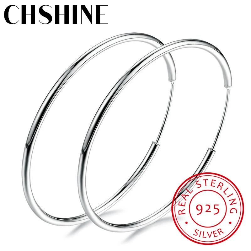 Women 100% 925 sterling silver Hoop Earring Round Circle Loop Gifts Box Packing Simple Silver Hoop Earrings Piercing