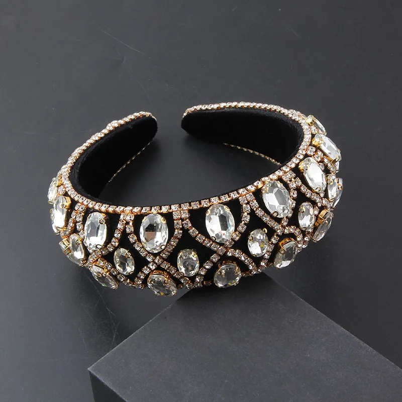 Headwear New Baroque Wide Sponge Set Rhinestone Geometric Hair Hoop Ladies Light Luxury Beautiful Hair Accessories Women 855