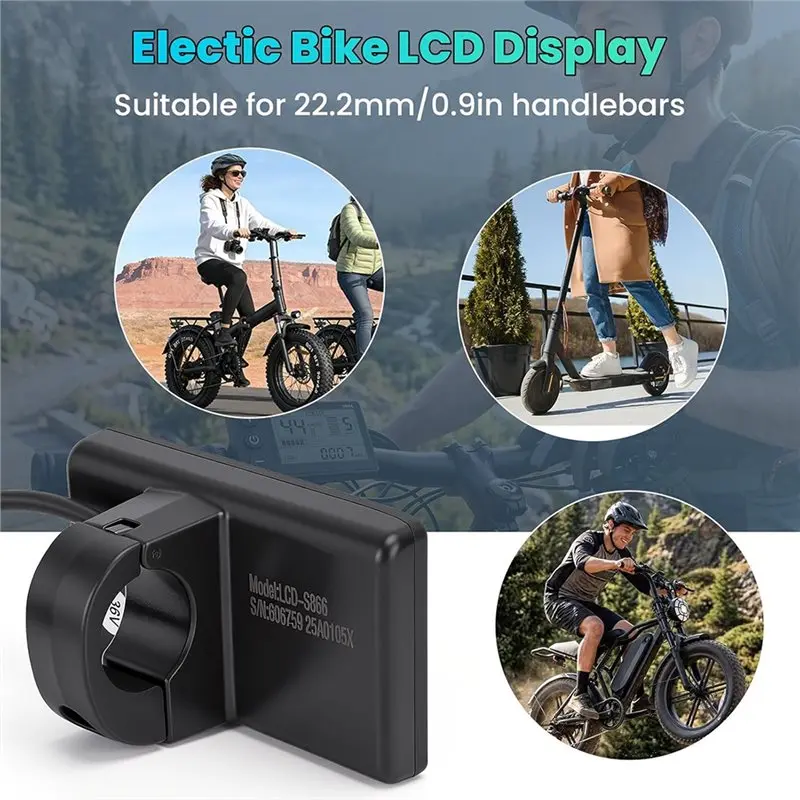 【A17Z】S866 36V Electric Bicycle Display LCD Meter, Speedometer Odometer, Control Panel For 0.9In Handlebar Black