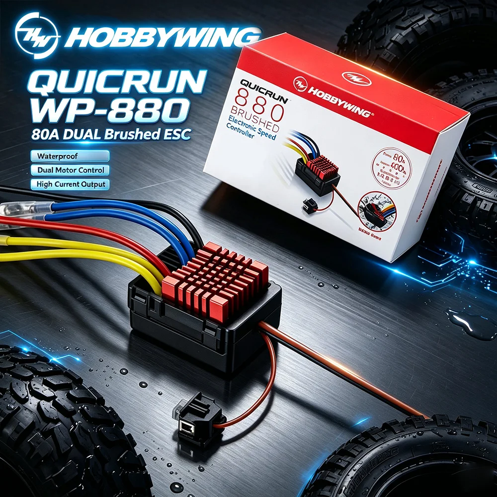 Hobbywing QuicRun ESC WP 880 Dual 80A Brushed Waterproof ESC for 1/8 1/10 Climbing Car WP-880 Dual Motor Electric Transformer