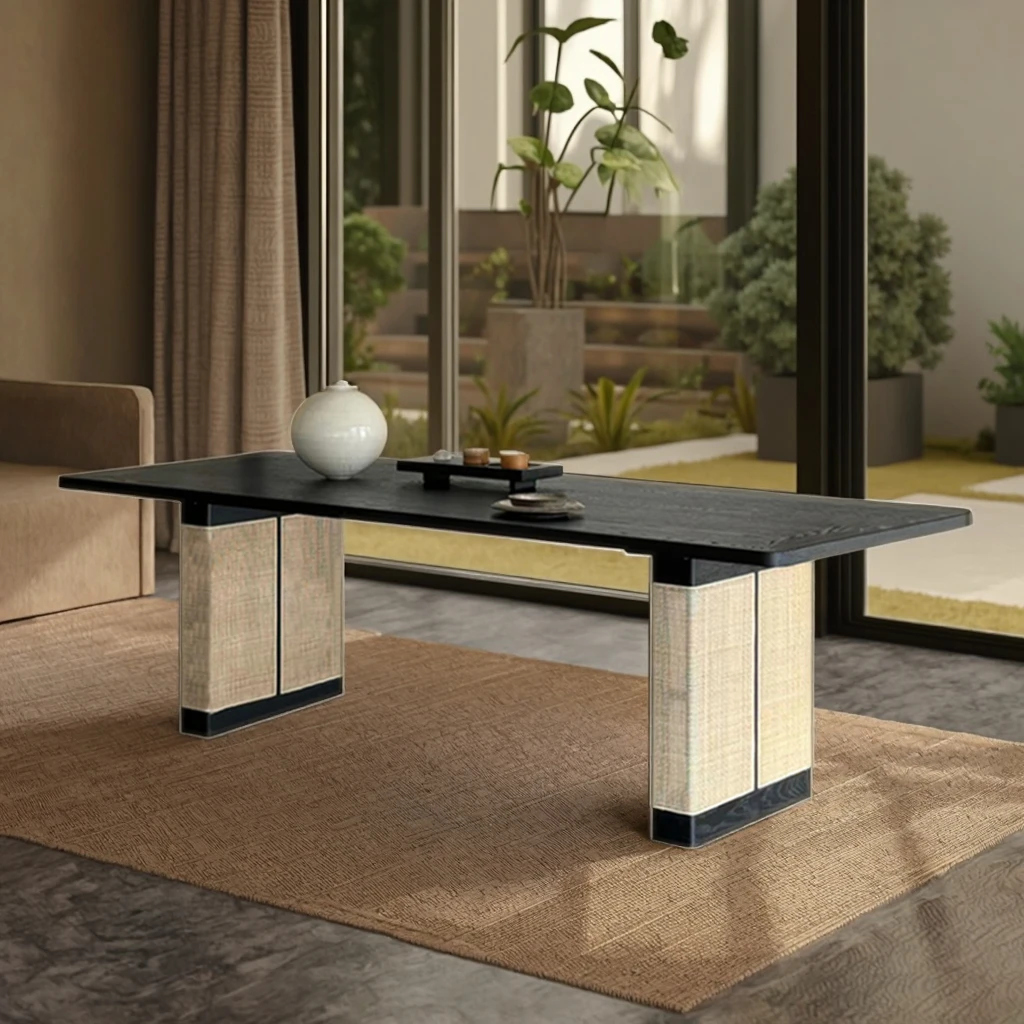 

bn Modern Wabi-Sabi Style Solid White Ash Wood Balcony Tea Table Large Board Desk for Dining Home Use Black Large Board Table#