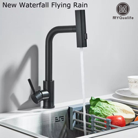 Matte Black Kitchen Faucet Pull Down Rotatable  Deck Mounted Three Mode Hot Cold Mixer Water Faucet Crane