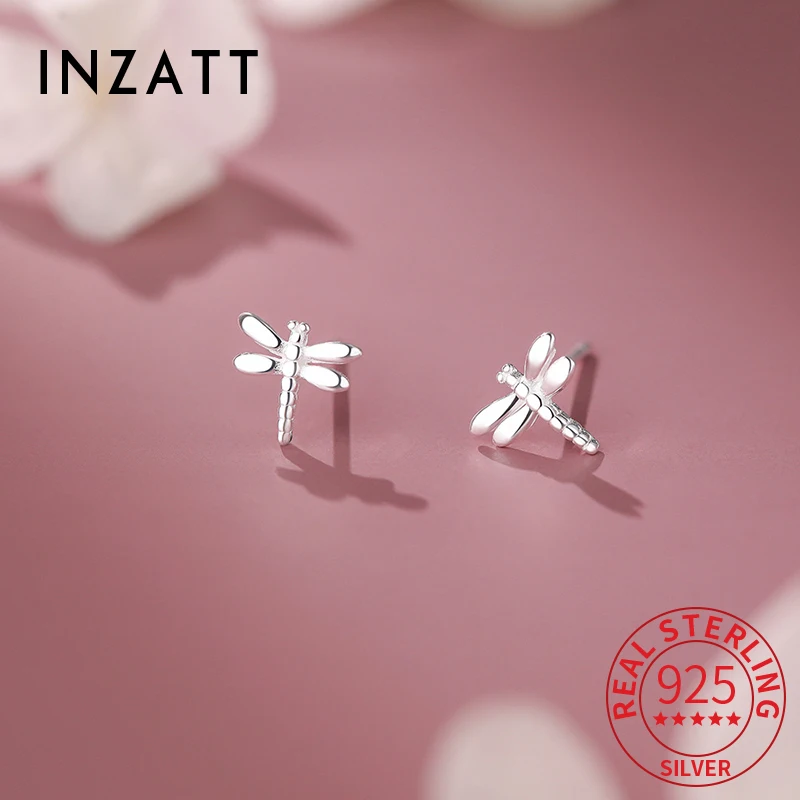 INZATT Real 925 Sterling Silver Mini Dragonfly Stud Earrings for Charm Women Cute Fine Jewelry Exquisite Insect Accessories