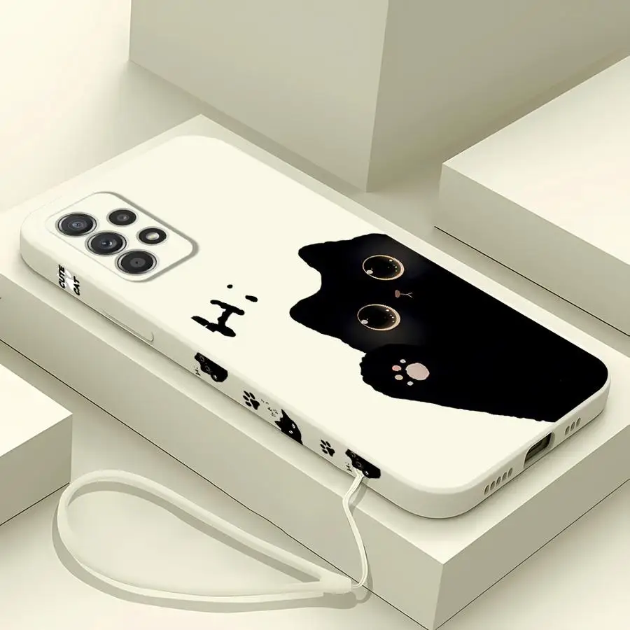 Cartoon Black Cat phone Case for Samsung A11 A12 A13 A14 A15 A22 A23 A32 A52 4G 5G A21s A24 4G A25 A33 A34 A42 A52s A53 A54 5G