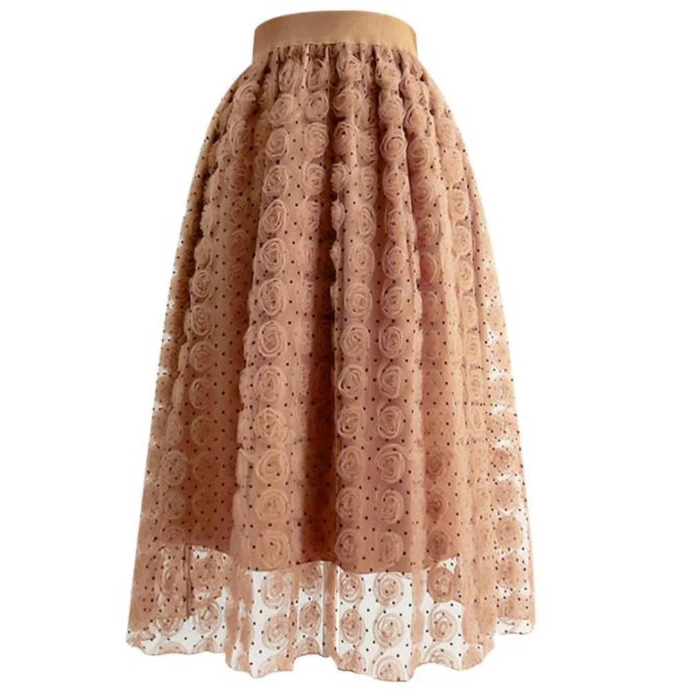 

2023 spring and summer new rose embroidery lace temperament skirt women high waist midi skirt