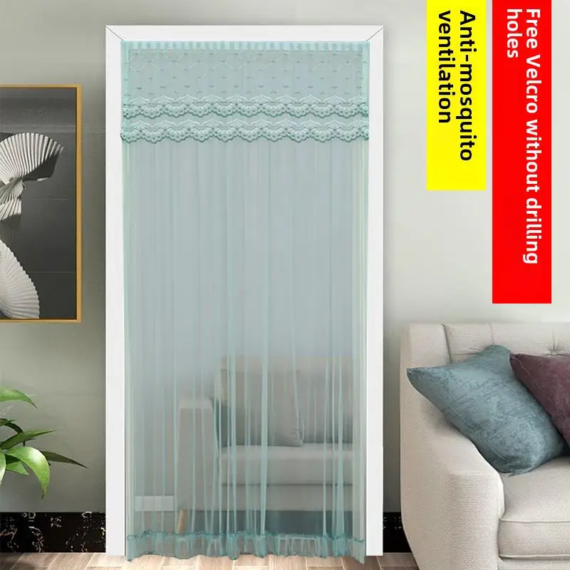 Summer Lace Door Curtain Mosquito Net Curtain Breathable Embroidered Bedroom Home Kitchen Magic Tape Partition Window