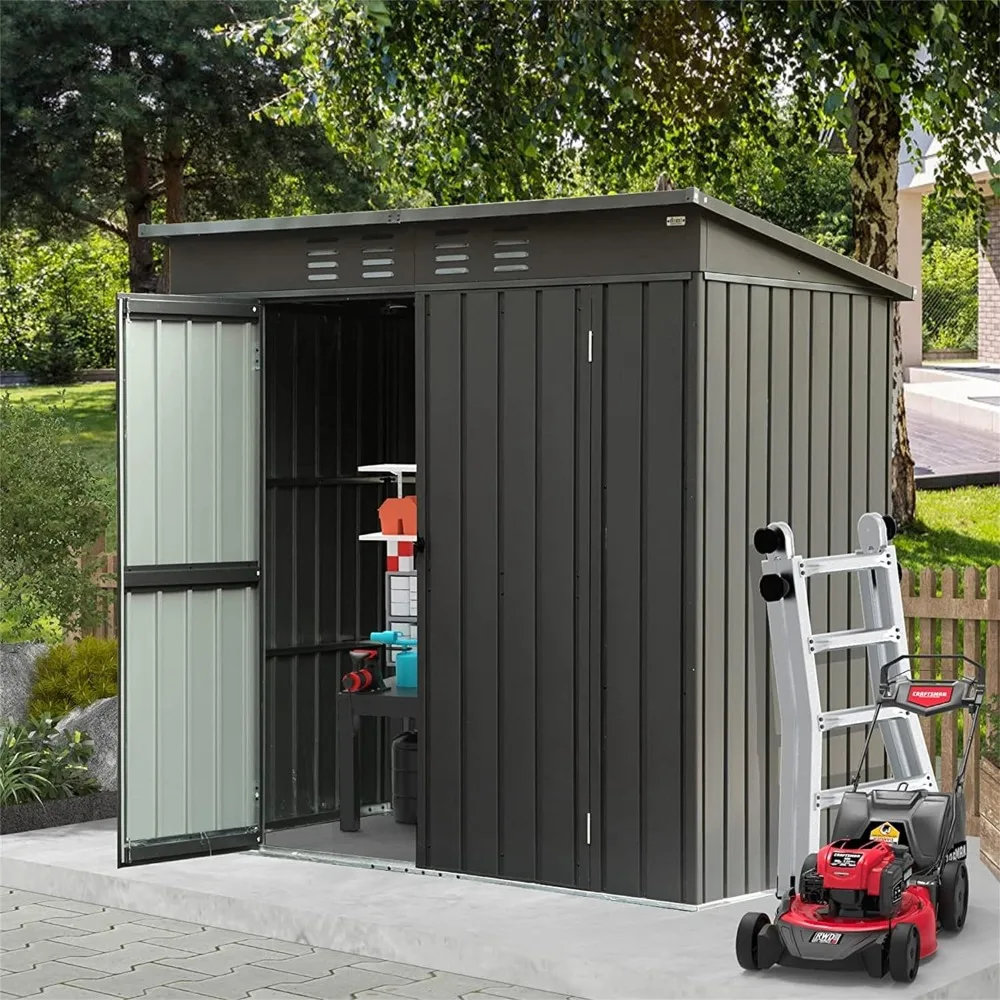 Outdoor Garden Shed With Door Lock Outdoor Storage Booth Storage Shed With Sloping Roof Galvanized Steel Frame Buildings Home