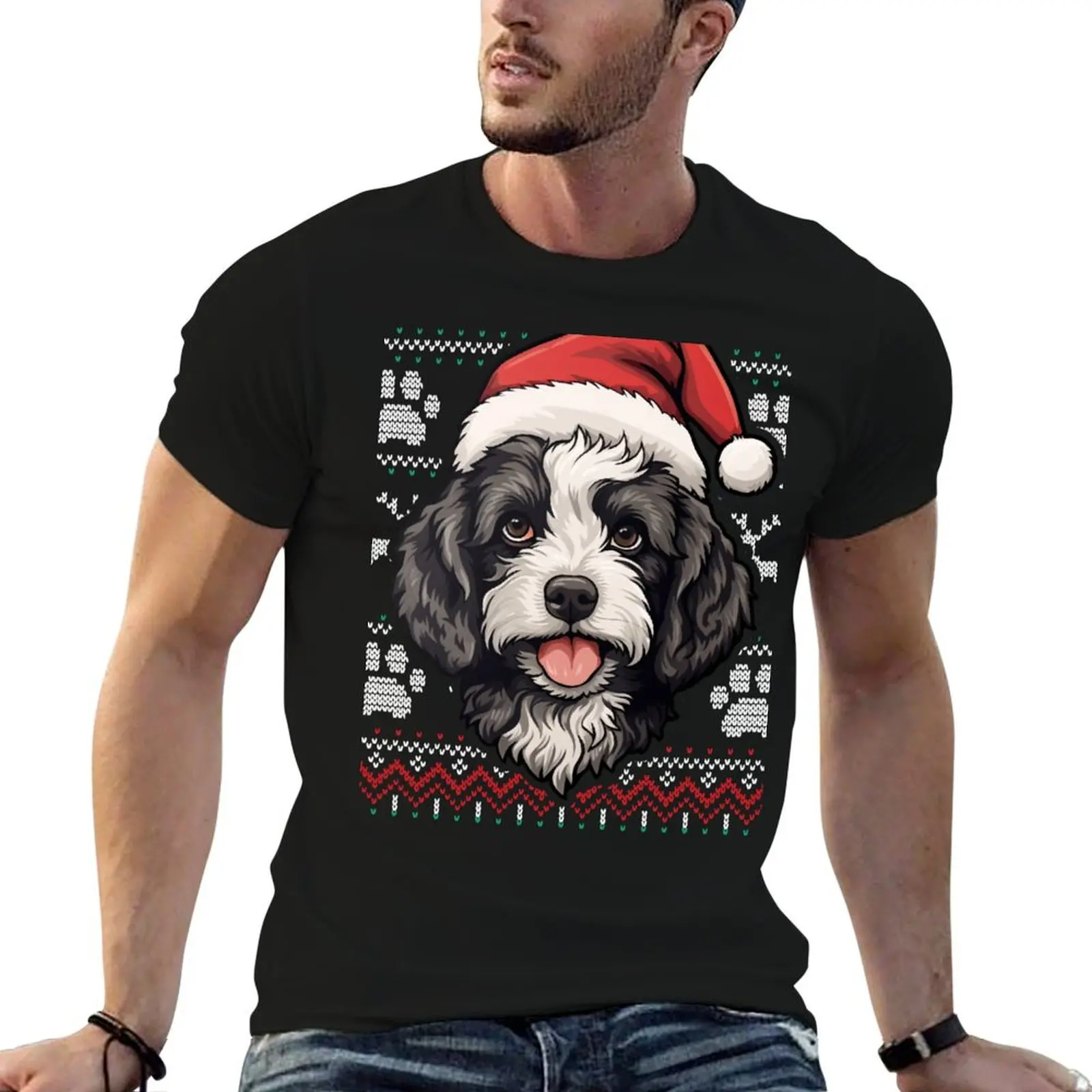 Bordoodle Ugly Sweater Christmas T-Shirt man t shirt heavy cotton t shirt custom print t shirts for man graphic tees T-shirt