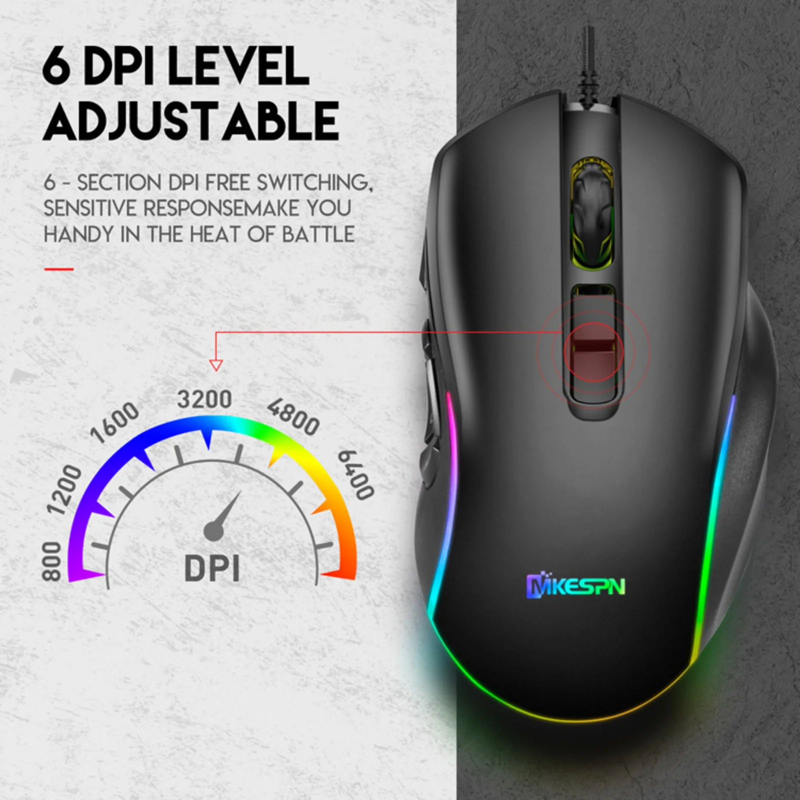 10 Programmable Buttons Wired Mouse 6 Levels 800-7200 Adjustable DPI 14 RGB Light Effects Ergonomic Macro Mice For PC Laptop