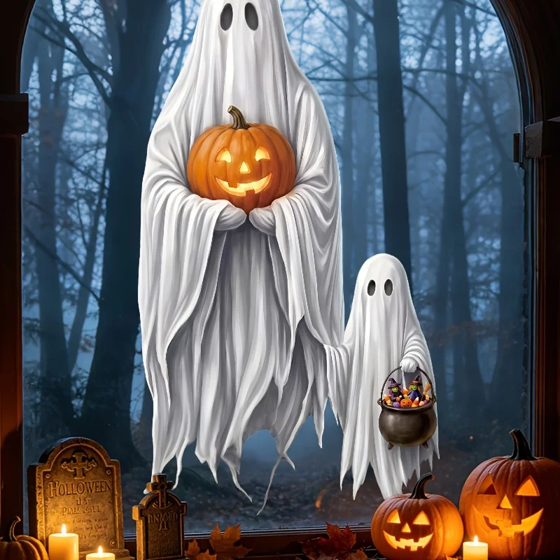 Halloween Horror White Ghost Decorative Stickers Large Size Glass Window Static Sticker Ghost Festival Pumpkin Window Stickers view 5