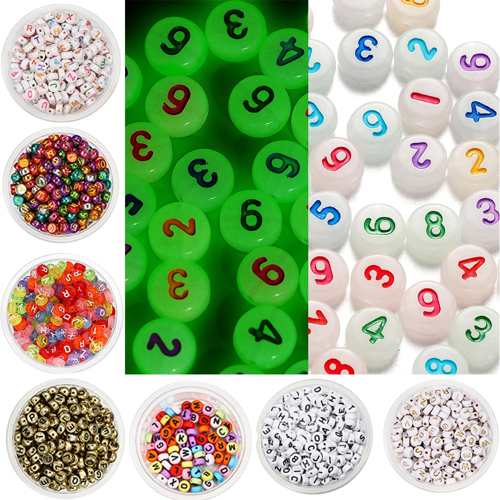 100-500Pcs 7mm Mixed Alphabet Letter Number Beads Loose Spacer Charms Bead for DIY Jewelry Making Bracelets Necklace Accessories