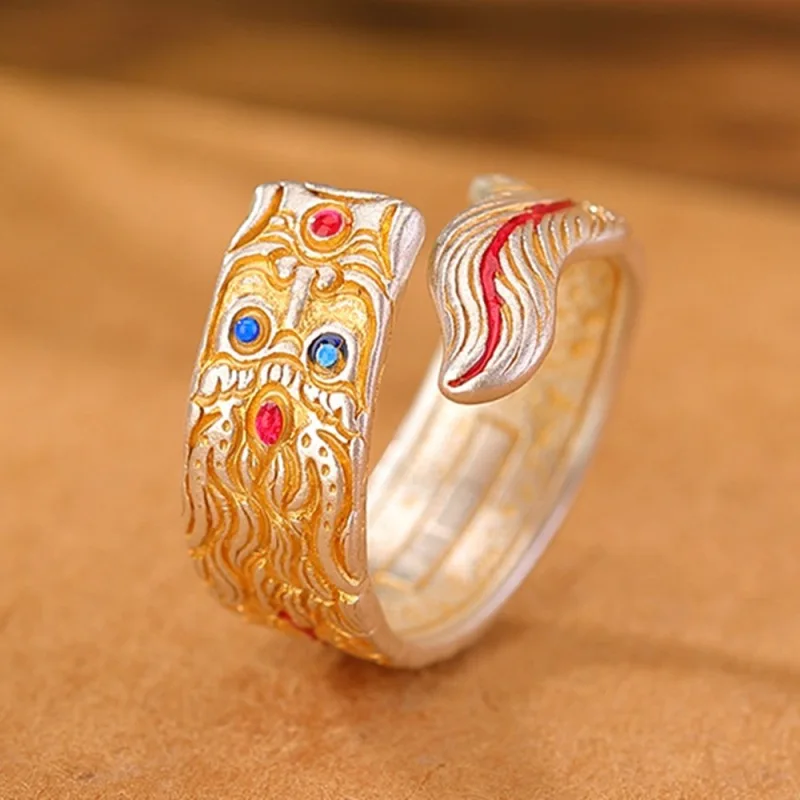 

Real Pure 999 Fine Silver Band Men Women Lucky Zodiac Carved Dragon Pattern Open Ring 8g