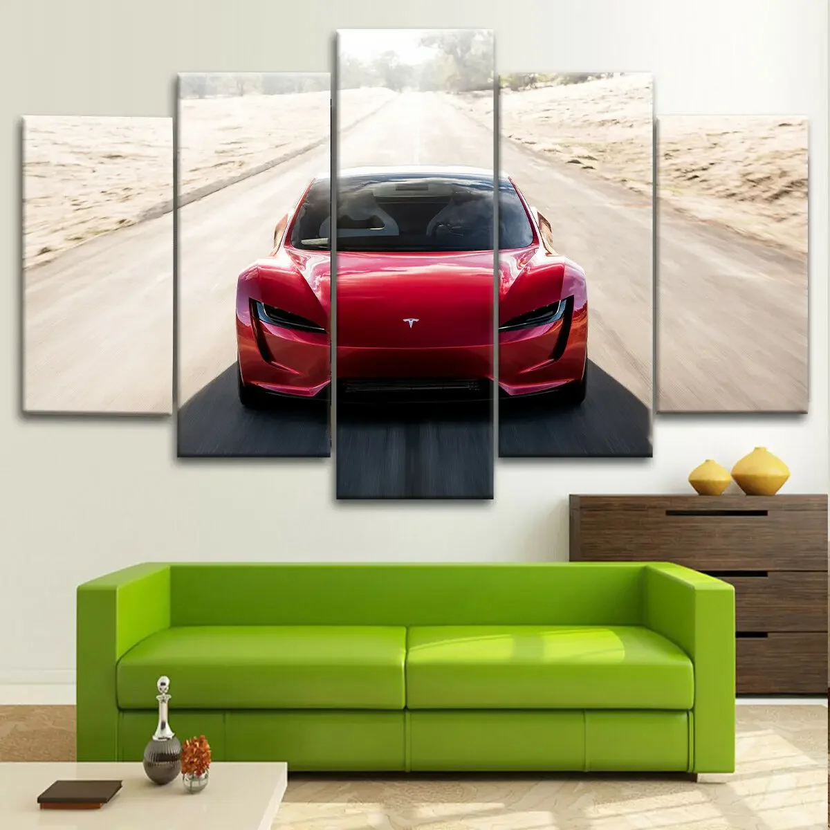 No Framed 5 Pcs Tesla Roadster Super Car Poster Canvas Picture Print Wall Art Canvas Painting Wall Decor for Living Room