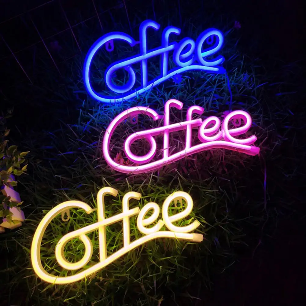 Coffee Letter Neon Sign Lamp Creative Shape Battery-Powered Flicker Free Low-Power Consumption LED Neon Light Wedding Decoration