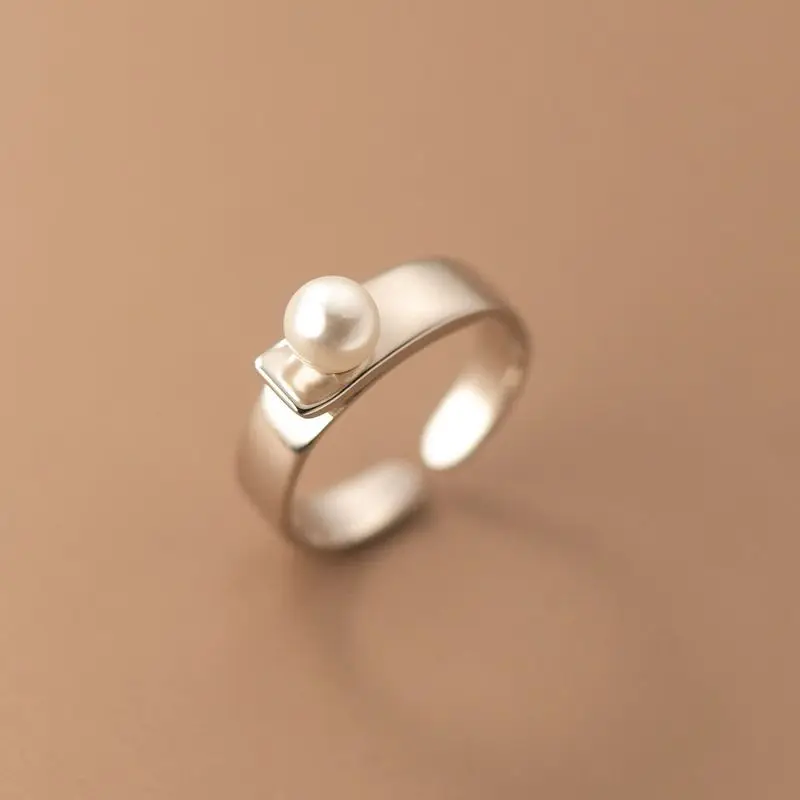 Simple Smooth Pearl Ring Temperament Luxury Advanced Opening Ring Silver Jewelry For Men And Women