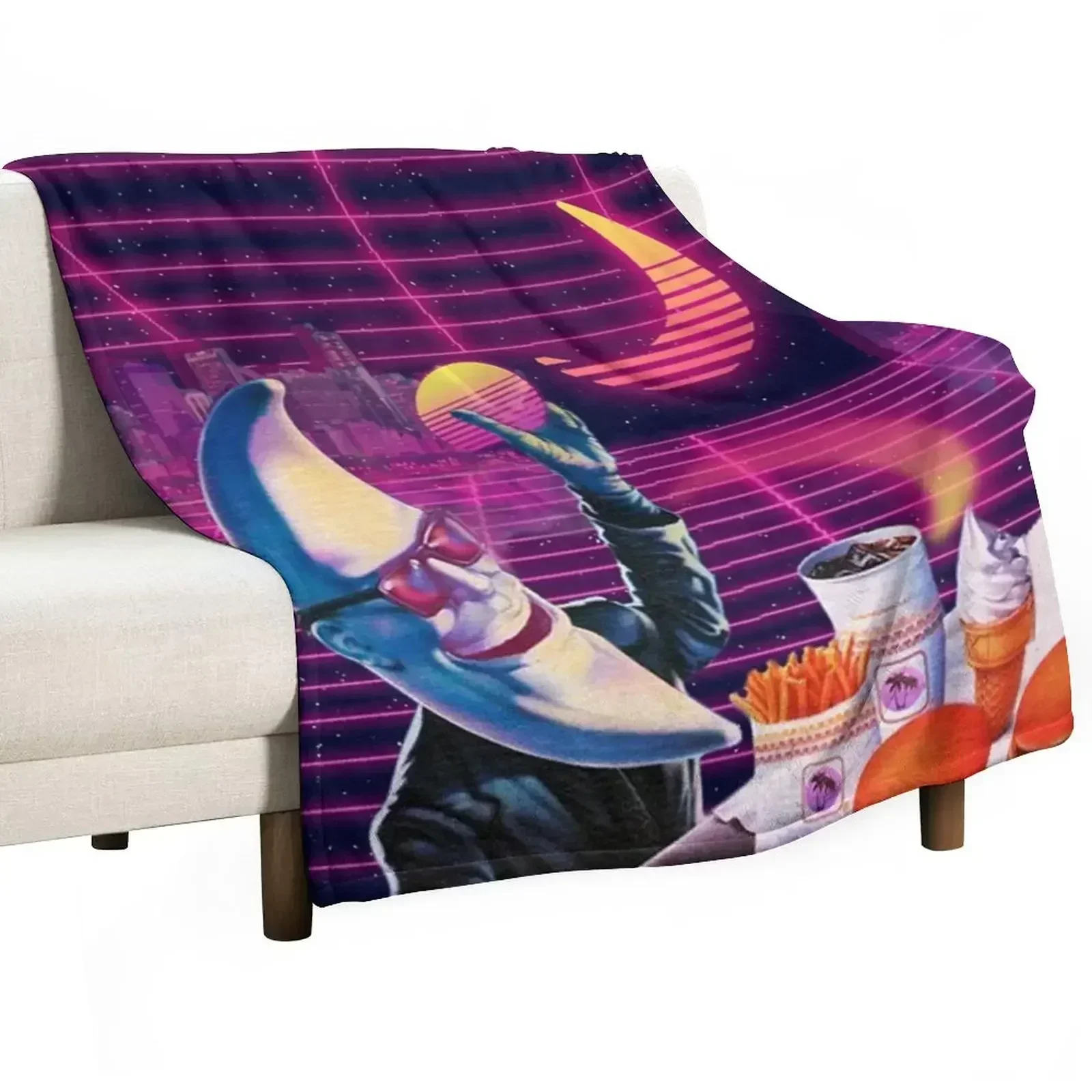Moonday Night 80s Retro Aesthetic Vaporwave Throw Blanket sofa bed Thermal Bed linens Vintage Soft Plush Plaid Travel Blankets