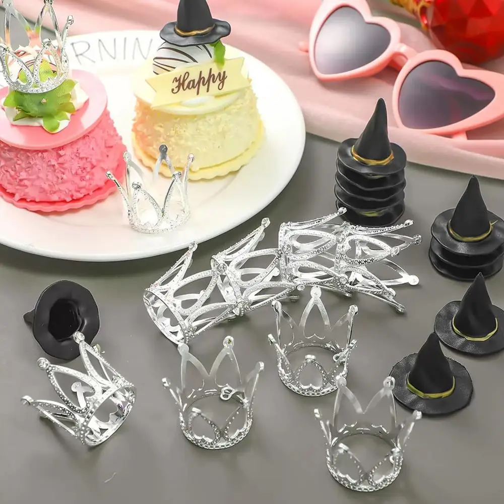 

Witch Hat and Crown Cake Topper Mini Witch Hats Crown Tiara Cupcake Decorations for Princess Birthday Halloween Party Suppl U8A4