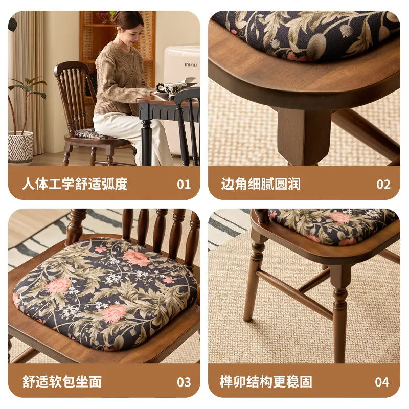 Solid wood dining chair Home living room backrest Single, chair Napoleon chair