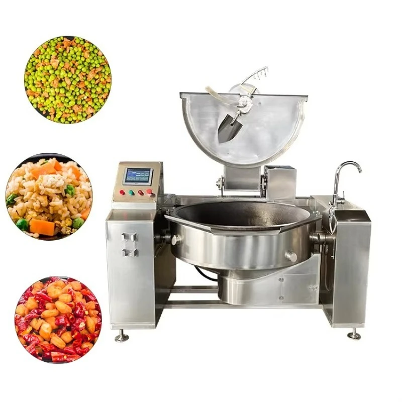 Large Industrial Commercial Automatic Meat Vegetables Central Kitchen Kettle with Mixer Cast Iron Pot Cooking Machine Price