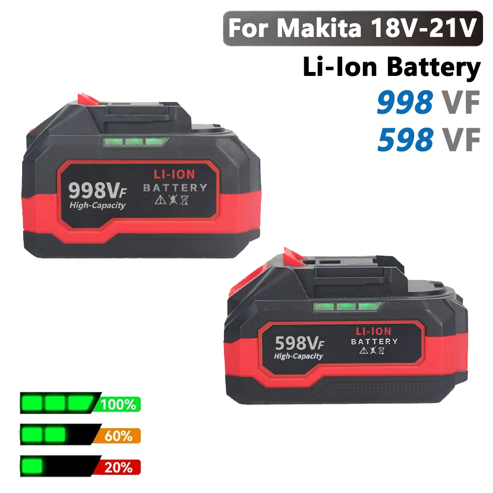 18V 21V 4.0Ah 6.0Ah Rechargeable Lithium Battery 598VF 998VF with Capacity Indicator for Makita Electric Wrench Drill Power Tool