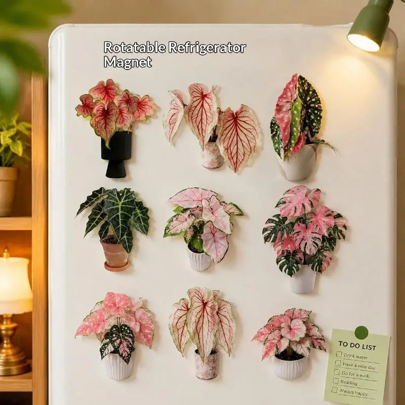 Rotatable Mini Artificial Plant Fridge Magnets Realistic Leaf Design For Home