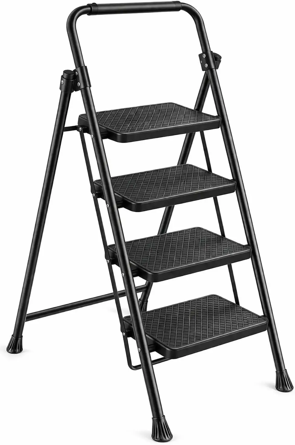 4 Step Folding Ladder, 500lbs Capacity, Wide Anti-Slip Pedals, Compact Storage, for Home Office