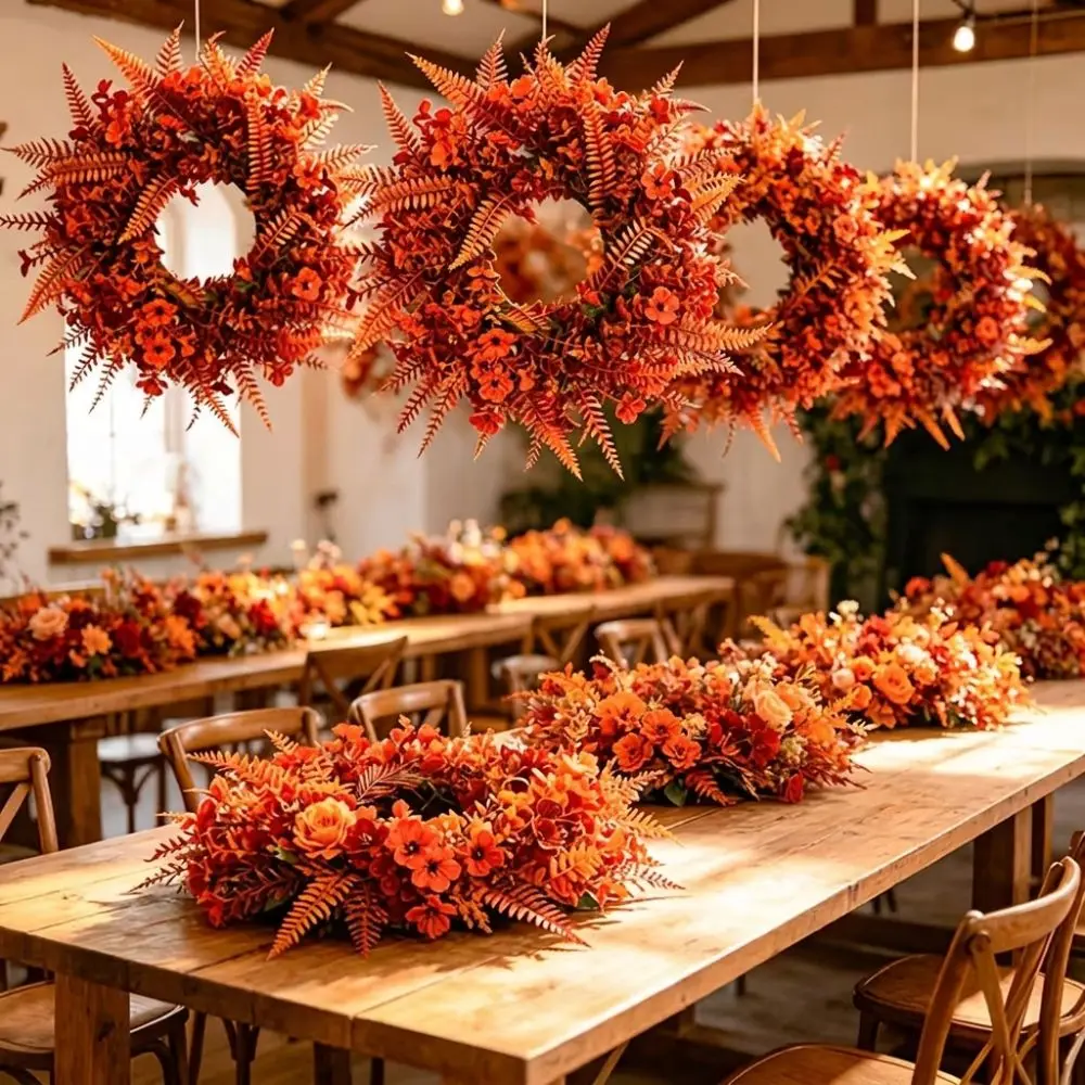50 CM Artificial Fern Violet Eucalyptus Wreath Plastic Rustic Style Autumn Front Door Wreath Round Long Lasting