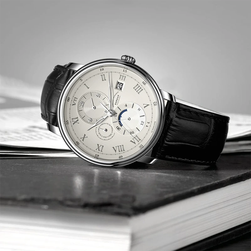 BORMAN Orologio meccanico da uomo d'affari casual Cintura in pelle di lusso multifunzione 40 mm Orologi automatici da uomo