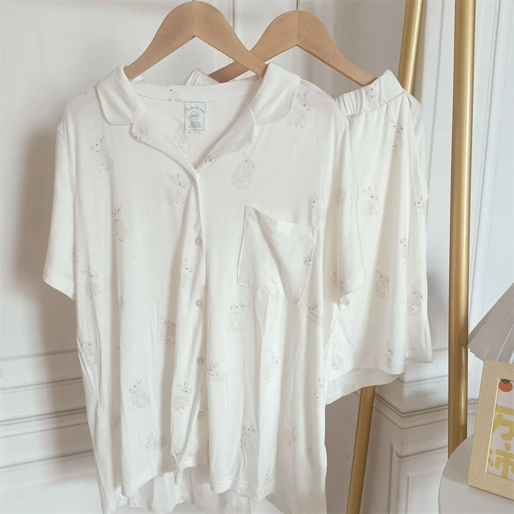 Japanese Cute Pajamas Women's Long-sleeved Trousers Skin-friendly Loungewear Loose White Nightdress Ladie's Nightwear