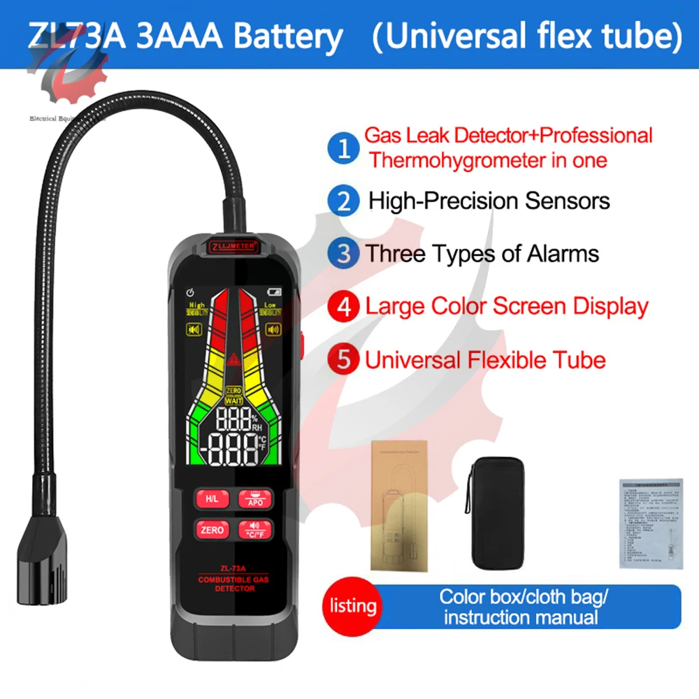 ZL73A ZL72A Gas Leak Detector 50-100000ppm Combustible Gas Detected Meter Natural Methane CH4 CO Analyzer Digital Tester Meter