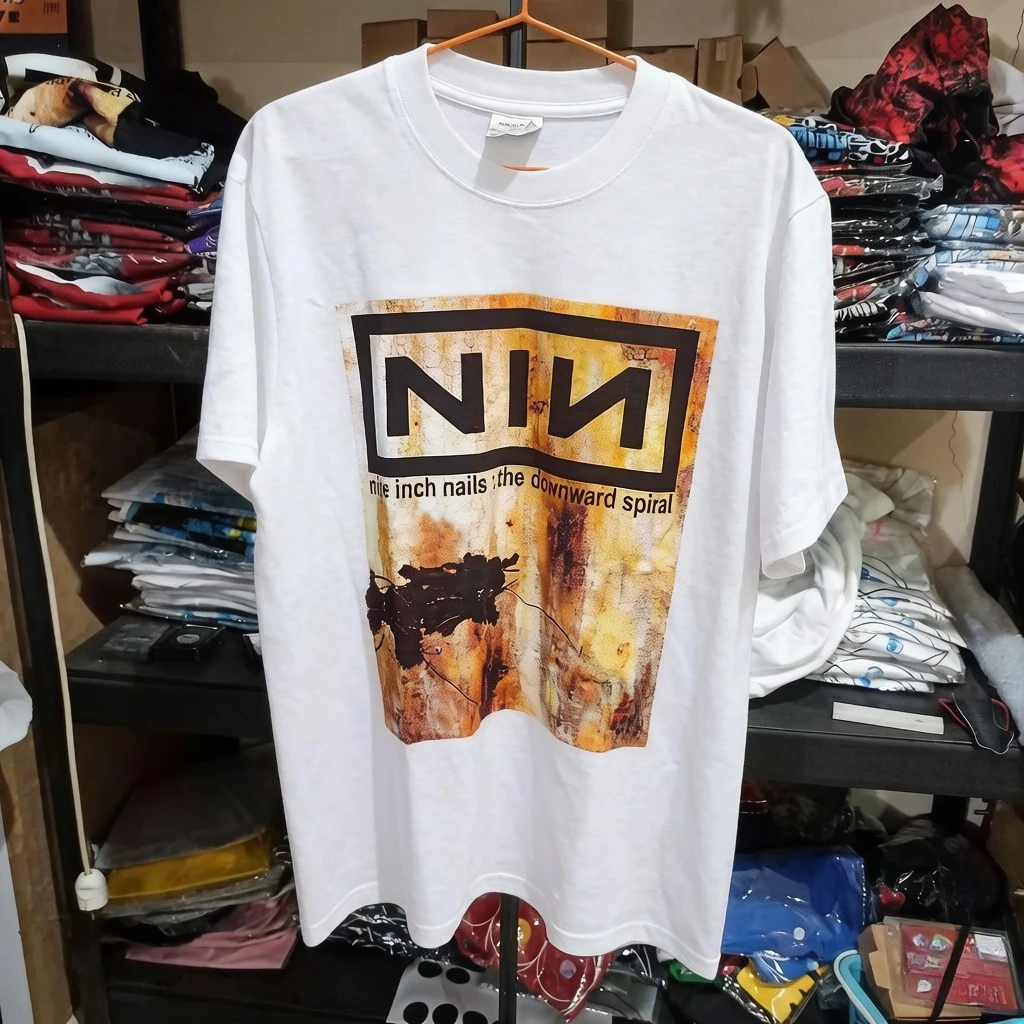 NIN Nine Inch Nails Downward Spiral Vtg Black Unisex Tshirt Reprint Unisex Men Women Summer Casual Crew Neck Cotton Tee