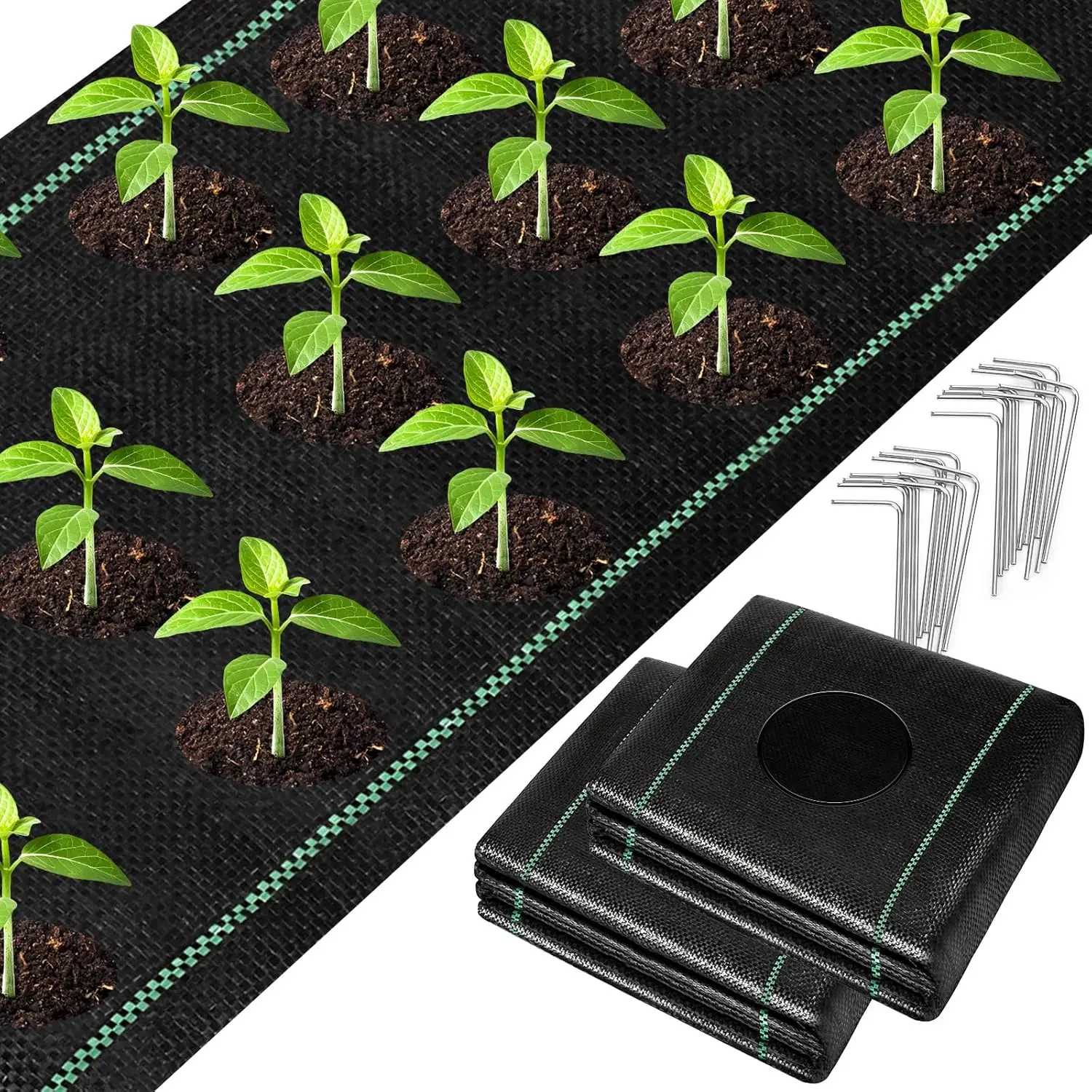 

2pcs Landscape Heavy Duty, Total 3 x 60 Feet Woven Barrier with Planting Holes, Garden Ground Cover , Garden She