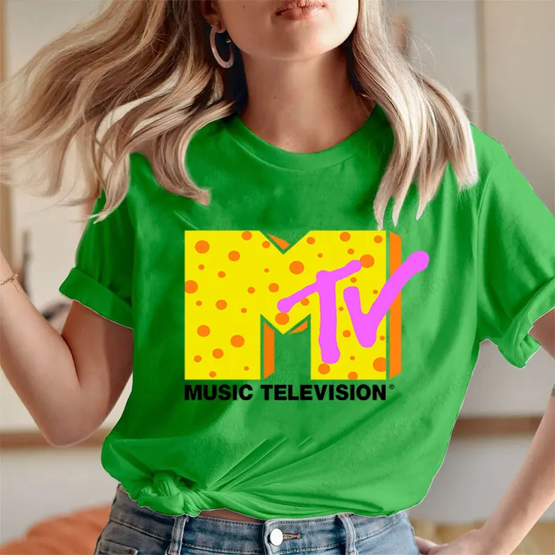 MTV الموسيقى التلفزيون الجرافيك بلايز 80s90s خمر الشارع الشهير موضة Crewneck للجنسين تيشيرت مطبوع رائجة البيع القطن Y2k الملابس #1