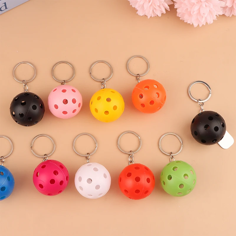 Pickle Ball Fan Party Gift; Colorful Pickleball Racket Metal Keychain; Hollow Golf Ball Pendant