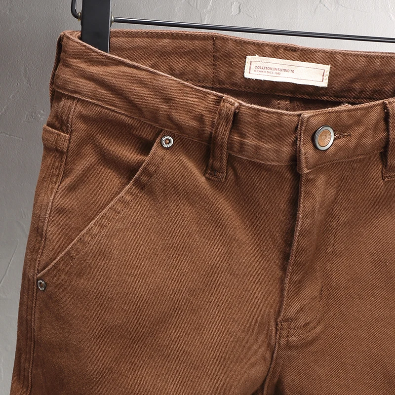 Street Fashion Men's Jeans Vintage Khaki Elastic Tight Split Jeans Men's Designer Vintage Denim Pants Hombre