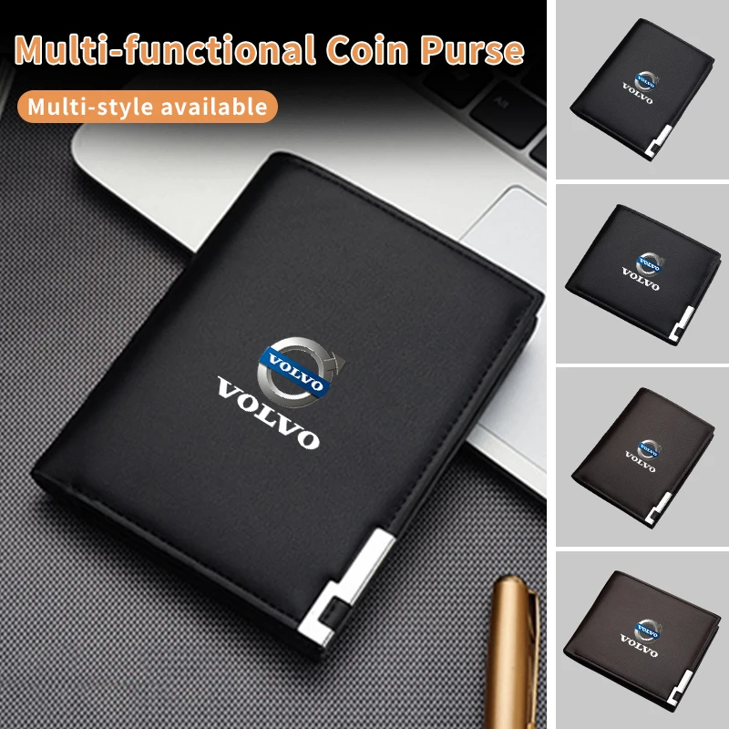 Leather Money Organizer Car Logo Men\'s Wallet Card Holder For Volvo C70 S60 S80 S90 T6 V40 V50 V60 V70 V90 XC40 XC60 XC70 XC90