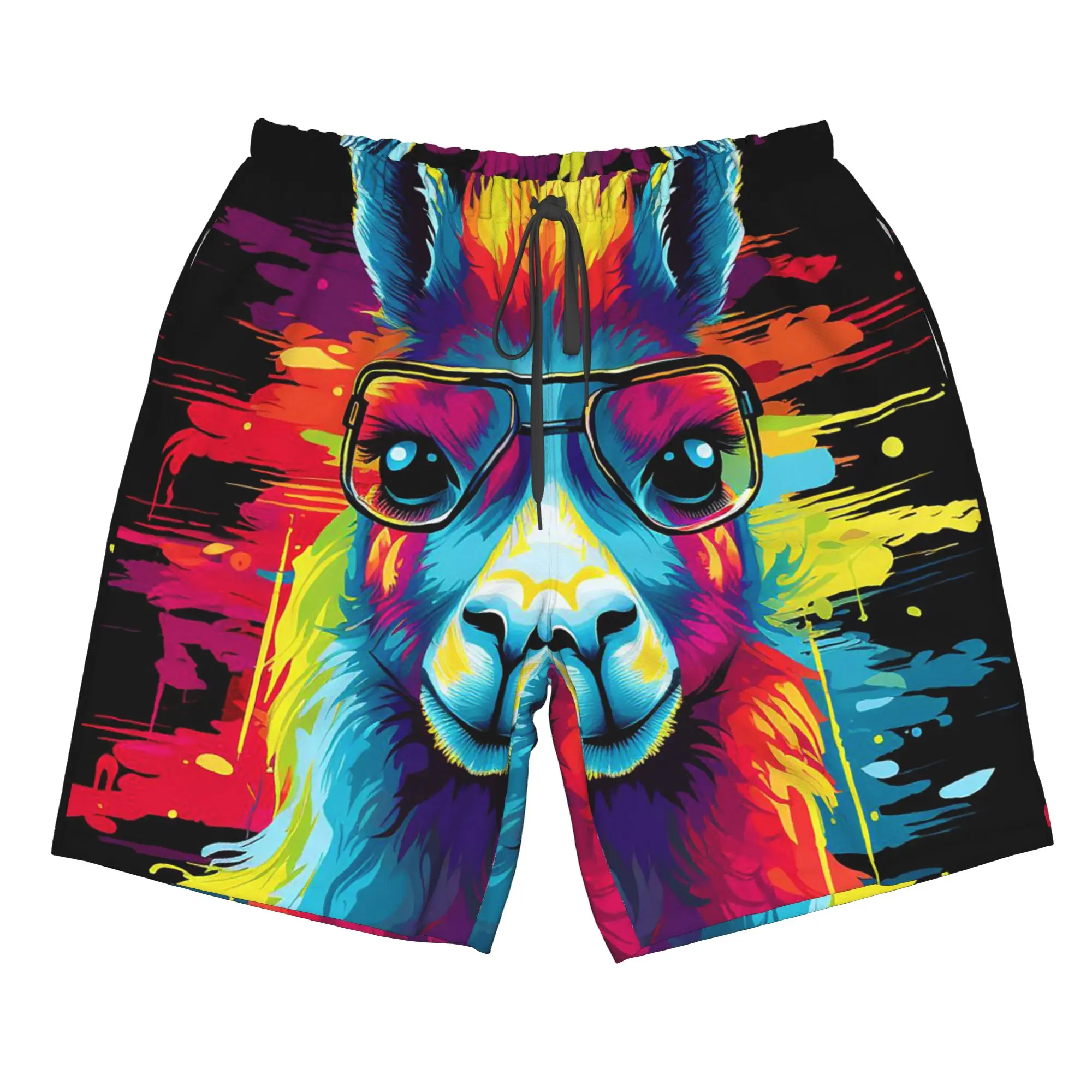 Colorful Graffiti Alpaca Pattern Trunks Beach Board Shorts Casual Quick Dry Swimming Summer Men Pants