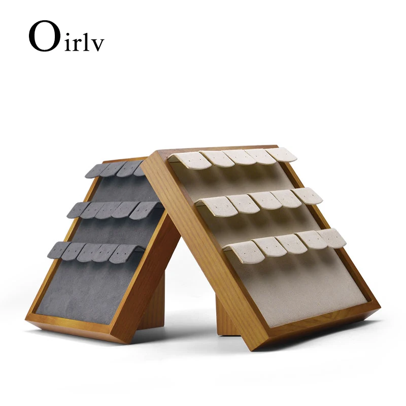 Oirlv 15 Grids Wooden Earrings Display Stand 20.5*19*2.3cm Jewelry Organizer Rack with Microfiber Insert for Exhibition