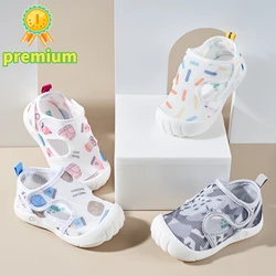 Sandálias de malha de ar respirável para bebê, sapatos fofos de criança, sola macia antiderrapante, infantil first walkers, leve, verão, novo, 1 a 4 anos