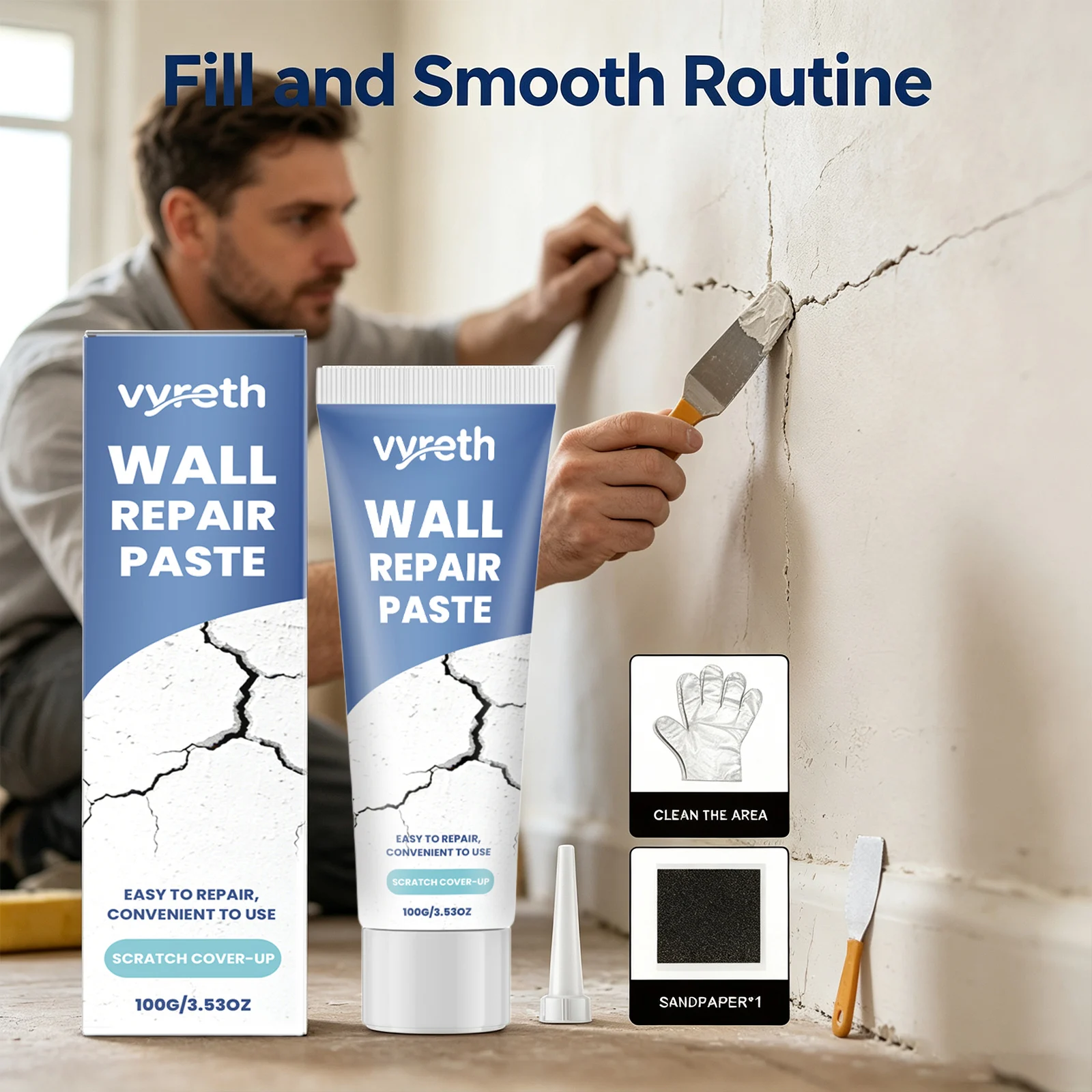 Wall Repair Paste Kit Repair Cracks Holes Dents Scratches Flat Wall Surface Waterproof Strong Adhesion Drywall Mending Agent