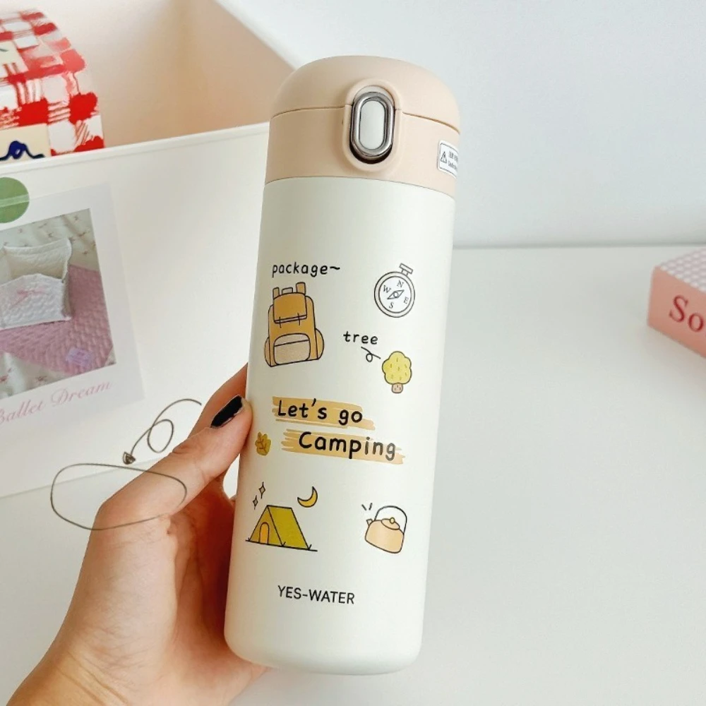 Termos MINISO z motywem kreskówkowym dla dzieci, bidon ze stali nierdzewnej, termos dla dzieci w stylu kempingowym, kubek do kawy/mleka z efektem skaczącego, prezent na Halloween