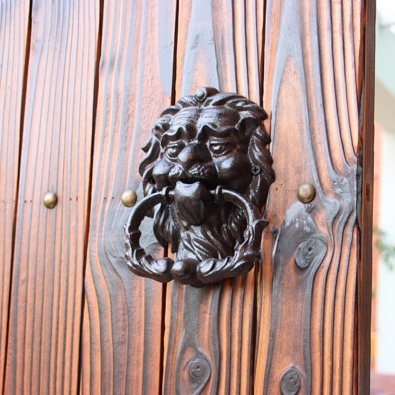 Black Cast Iron Front Door Knocker Lion Face Design Rustproof Finish 12.5x17cmH American Style For Farmhouse Garden Gates Decor
