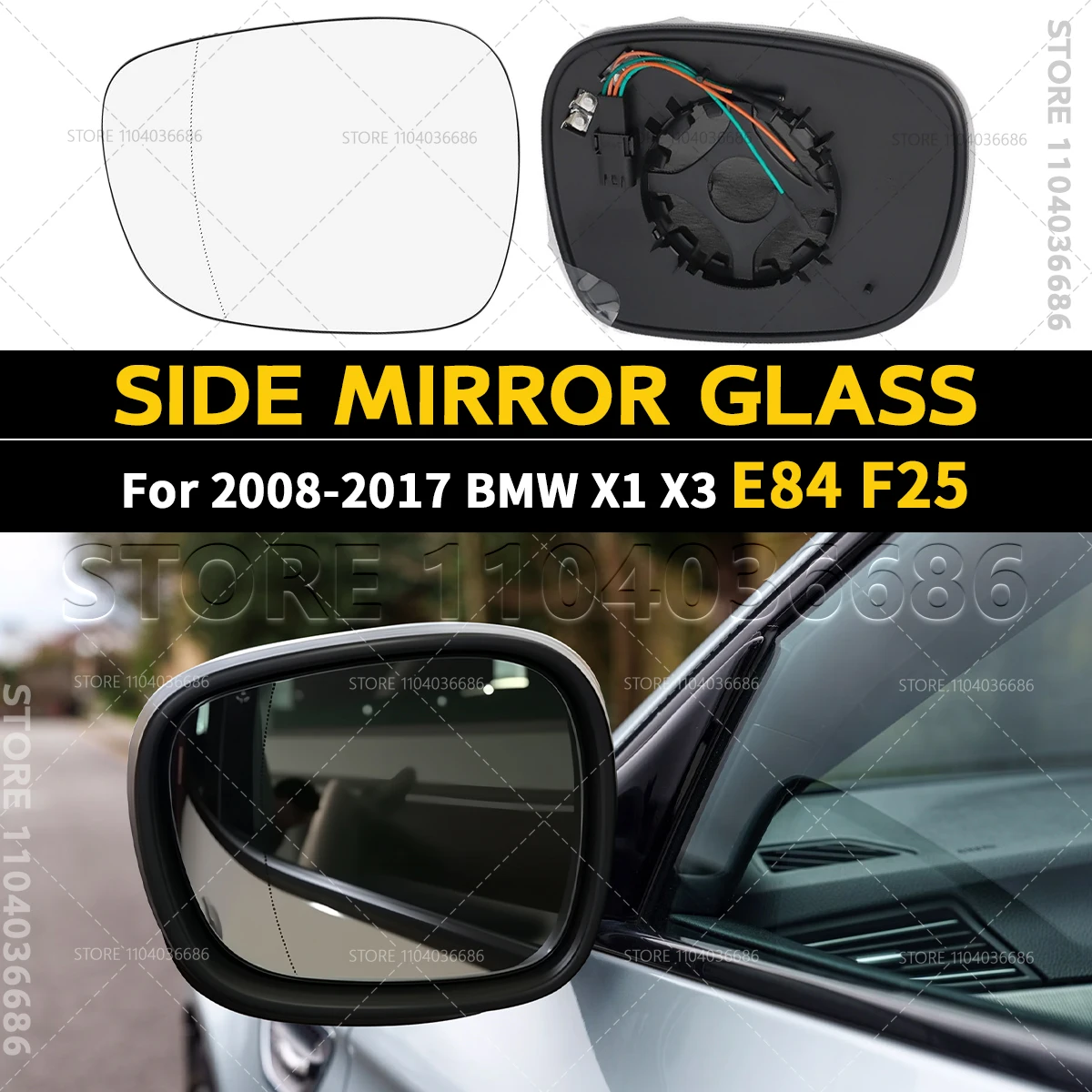 

For 2008-2017 BMW X1 X3 (E84 F25) Side Mirror Glass Heated 51162991659 51162991660