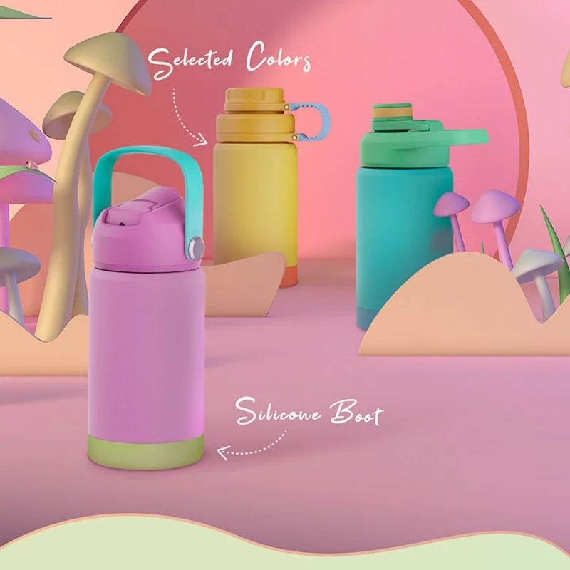 Children's Fashion Macaron Water Cup Thermos Cup Cute Childlike Fun with Handle Portable Anti-drop Silicone Cover Water Cup