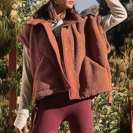 

Fleece Coats Women Autumn Winter Vest Jacket Sleeveless Fur Warm Overcoat Double Breasted Outdoor Jackets 2026 Outerwear Caot