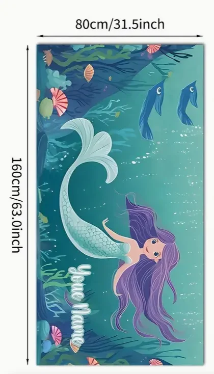 Custom Name Mermaid Beach Towel 3D Printing Beach Towel Absorbent And Breathable Summer Swimming Personalized Bath Towel