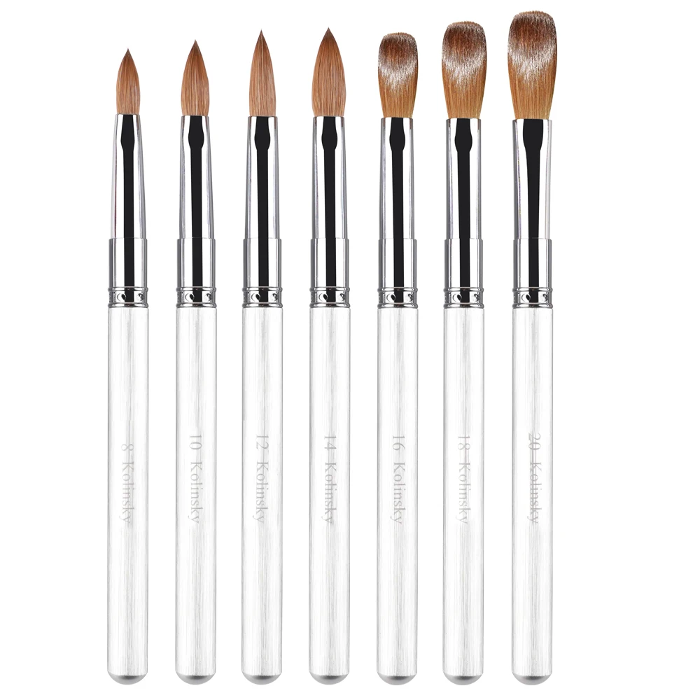 Sweet-Z High Quality 100% Kolinsky Nail Brush Size 8-20 White Color Metal Handle Drawing Brush for Acrylic Powder Wholesale