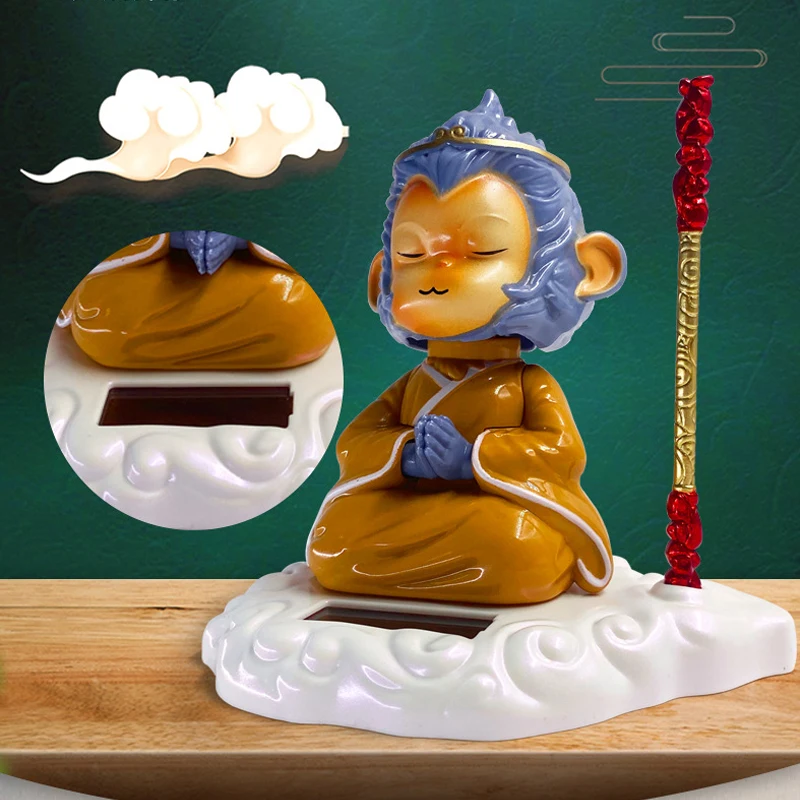 Solar Powered Sun Wukong Ornament Automatic Nodding Great Sage Equal to Heaven Figurine Office Desktop Statues Car Decorations