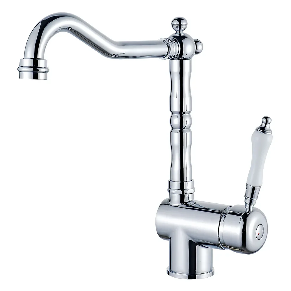 

Brass Kitchen Faucet Ceramic Handle Deck Mount Bathroom Basin Faucet 360 Rotate Mixer Taps Hot Cold Water Faucet Crane